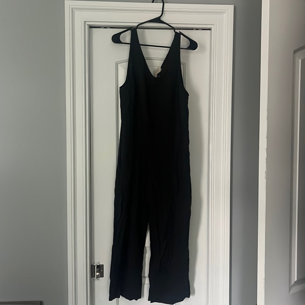 Black linen blend jumpsuit